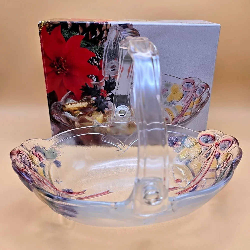 Mikasa Festive Bells Glass Basket‎ with Handle Christmas WY160/524 Japan Clear